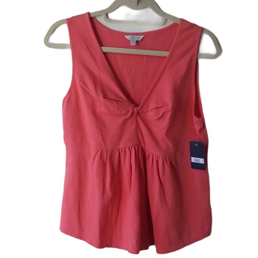 Lucky Brand Coral Pink Twist Front Peplum V-Neck Tank‎ Top 7WP6302 Womens S NEW